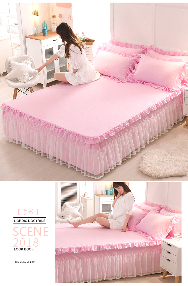 Phiên bản Hàn Quốc của công chúa áo ngủ ren ren đơn mảnh xù lông trải giường chống trượt Simmons nệm bọc 1.8 váy giường đẹp	