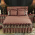 Chải mùa thu và mùa đông châu Âu bông giường váy sợi denim ren bedspread chúa mô hình bộ đồ giường ấm áp - Bộ đồ giường bốn mảnh bộ chăn ga gối cotton Bộ đồ giường bốn mảnh