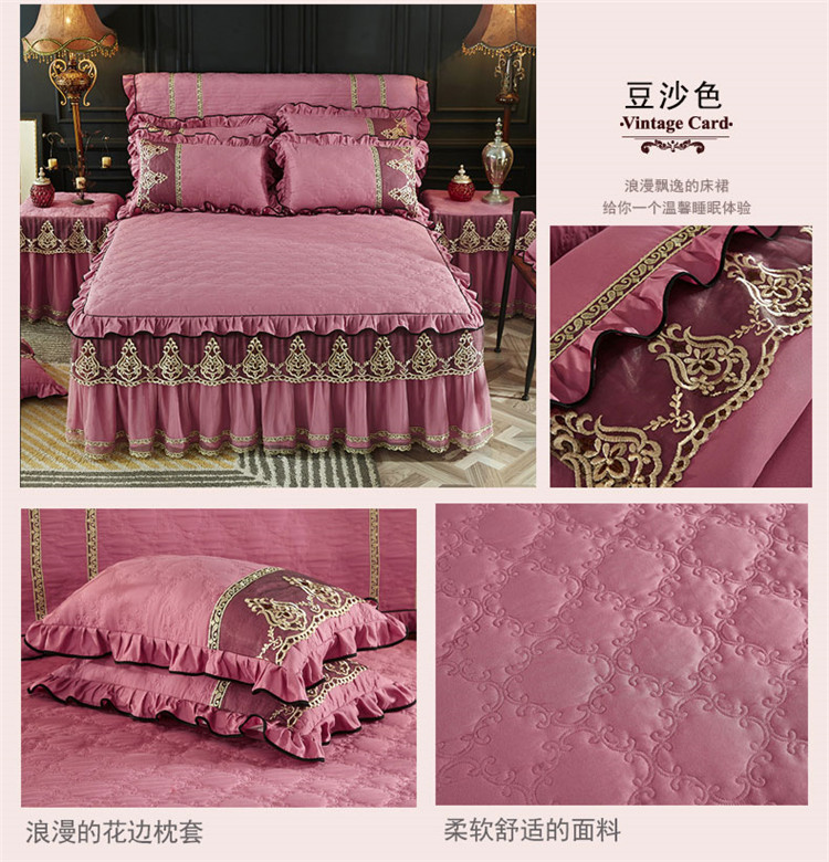 Chải mùa thu và mùa đông châu Âu bông giường váy sợi denim ren bedspread chúa mô hình bộ đồ giường ấm áp - Bộ đồ giường bốn mảnh bộ chăn ga gối cotton