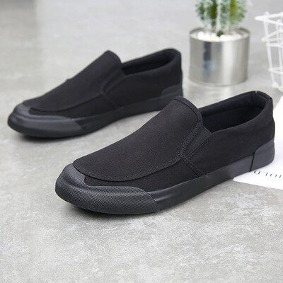 Summer Men Shoes Breathable Sail Fabric Shoes Soft Bottom Male Shoes Old Beijing Cloth Shoes One Foot foot Lazy Shoes Working Shoes Black Shoes