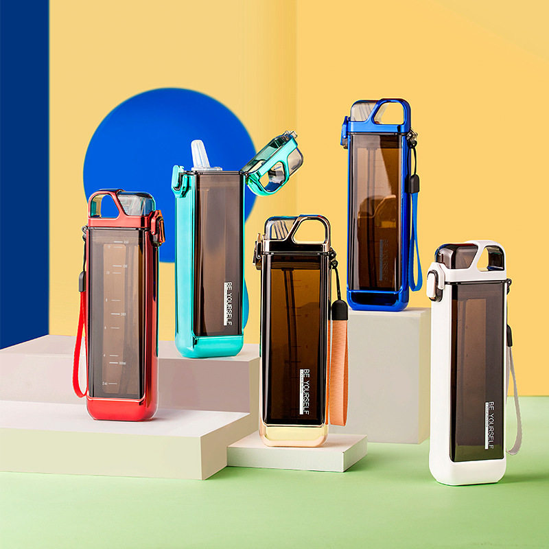 Pint furniture sports water glasses men and women portable high temperature resistant summer fitness high face value with straw-style cup square