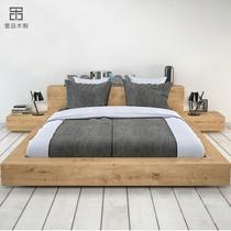 Custom-made Japanese black walnut tatami bed all solid wood floor low bed simple modern oak 18 m double bed