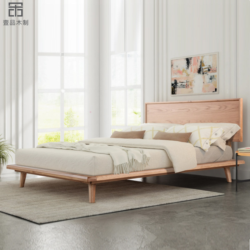 North American black walnut solid wood log double bed simple 18 meters Japanese-style low bed Nordic oak wedding bed customization