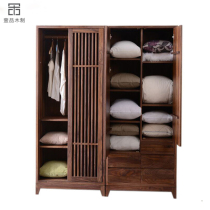 New Chinese Locker Black Walnut Move Door Flat Door Modern Simple Oak Bedroom Wardrobe Storage Cabinet Customized