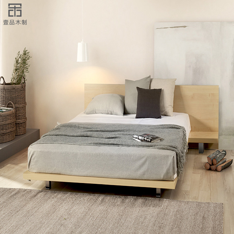 Japanese-style tatami bed Nordic minimalist black walnut tatami bed solid wood bed 1 8m master bed oak low bed