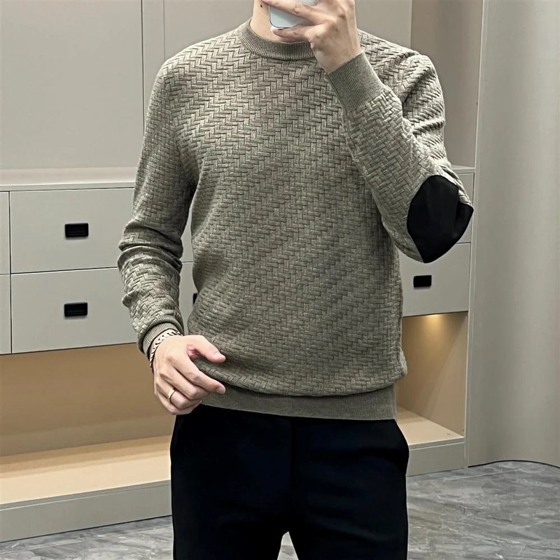 2026 New Men's Light Luxury Pullover Sweater, Autumn and Winter Versatile Diamond Pattern Casual Long-Sleeve Crew Neck Knit Base Shirt