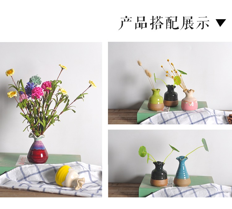 Bình hoa gốm nhỏ Vintage sáng tạo trang trí nhà thủy canh nhỏ bình hoa trang trí phòng khách cắm hoa - Trang trí nội thất các đồ trang trí bàn làm việc