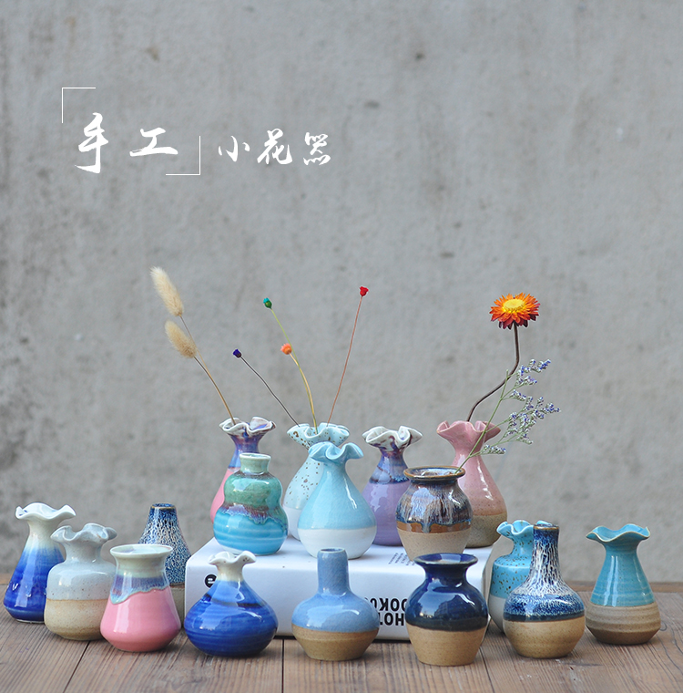 Bình hoa gốm nhỏ Vintage sáng tạo trang trí nhà thủy canh nhỏ bình hoa trang trí phòng khách cắm hoa - Trang trí nội thất các đồ trang trí bàn làm việc