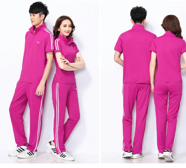 Jin Guan mùa hè Hàn Quốc lụa ngắn tay quần thể thao phù hợp với nam và nữ nhảy vuông học sinh đồng phục nhóm thể thao - Thể thao sau quần áo chạy bộ adidas