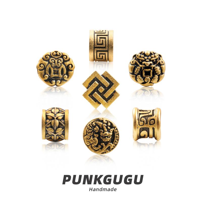 【Brass Fortune Beads】Men's Cool Black Series Beads 18K Gold-Plated Thick Bracelet Large Hole DIY Handmade Accessories 【Brass Fortune Beads】Men's Cool Black Series Beads 18K Gold-Plated Thick Bracelet Large Hole DIY Handmade Accessories