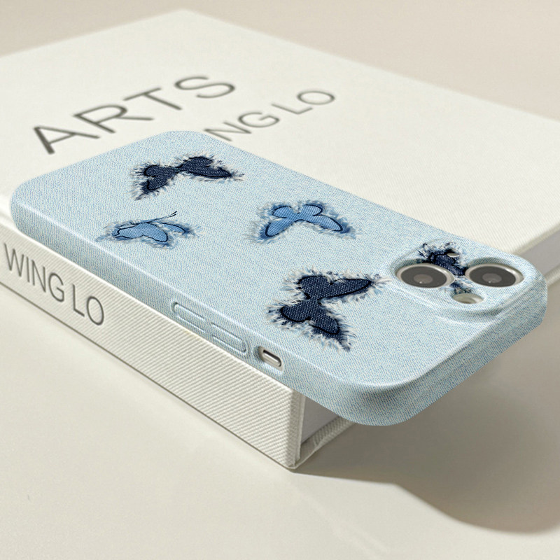 Cover per telefono in denim con farfalla per protezione_voghion.com