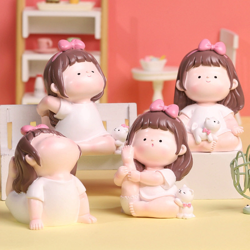 Cartoon yoga little person ornament car cake decoration Cute Sports girl birthday Valentine's Day gift girl heart