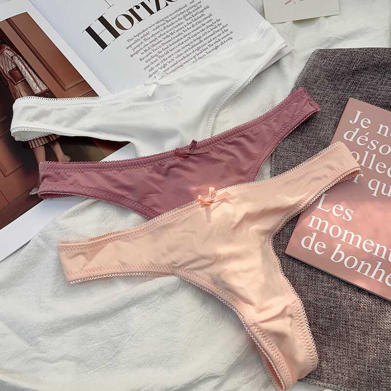 Simple and Comfortable Thong Underwear for Women, Ultra-Thin and Breathable, Low-Waist Solid Color European and American Style Thin T-Pants Two-Piece Set