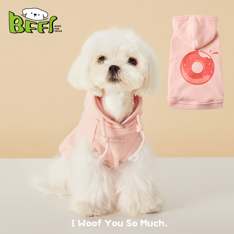 Bff Spring and Autumn New Pink Donut Sleeveless Hooded Sweatshirt Vest Bichon Maltese Schnauzer Teddy