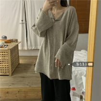 Original Kumiko Korean style minimalist ins style lazy soft waxy autumn single-breasted all-match long-sleeved knitted cardigan