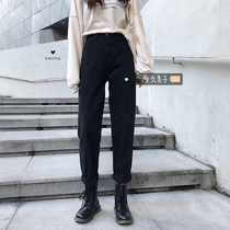 The original Kyumiko Korean chic school of chic school sent teenage girl autumn and winter with lazy wind retro-skinny 100 lap denim old daddy pants