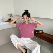 Gen Kyumiko Real beats Han Wind chic summer Ice cream Teenage Girl V Collar Short AA Wind Pure Color Short Sleeve T-shirt