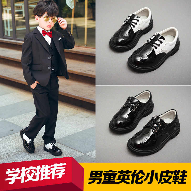 Boys leather shoes black leather British primary school children's shoes children's single shoes baby soft bottom student non-slip performance shoes
