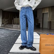 (VERA KANE) Korean ins temperament vertical stripe casual loose straight leg wide leg denim trousers trend men