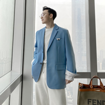 (VERA KANE) South Korea ins loose casual solid color English embroidery Joker handsome suit coat tide man