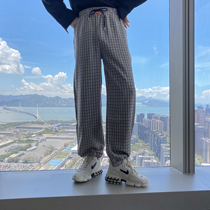  (VERA MENS)Korea ins loose casual drawstring trousers plaid design drawstring sports trend mens pants