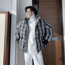 (VERA men) South Korea ins winter collar check College thick short cotton clothes loose coat Chao man