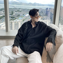 (VERA KANE) Korean ins loose casual solid color wild hanging feeling irregular minimalist style shirt men