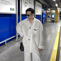 (VERA KANE) Korean ins handsome reflective strip design casual loose hanging long sleeve shirt trend man