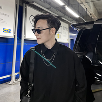 (VERA KANE) South Korea ins Rui Shuai Joker solid color necklace design casual loose long sleeve shirt tide man