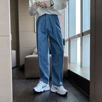 (VERA KANE) Korean ins loose classic personality casual striped denim wide-legged straight trousers Tide man