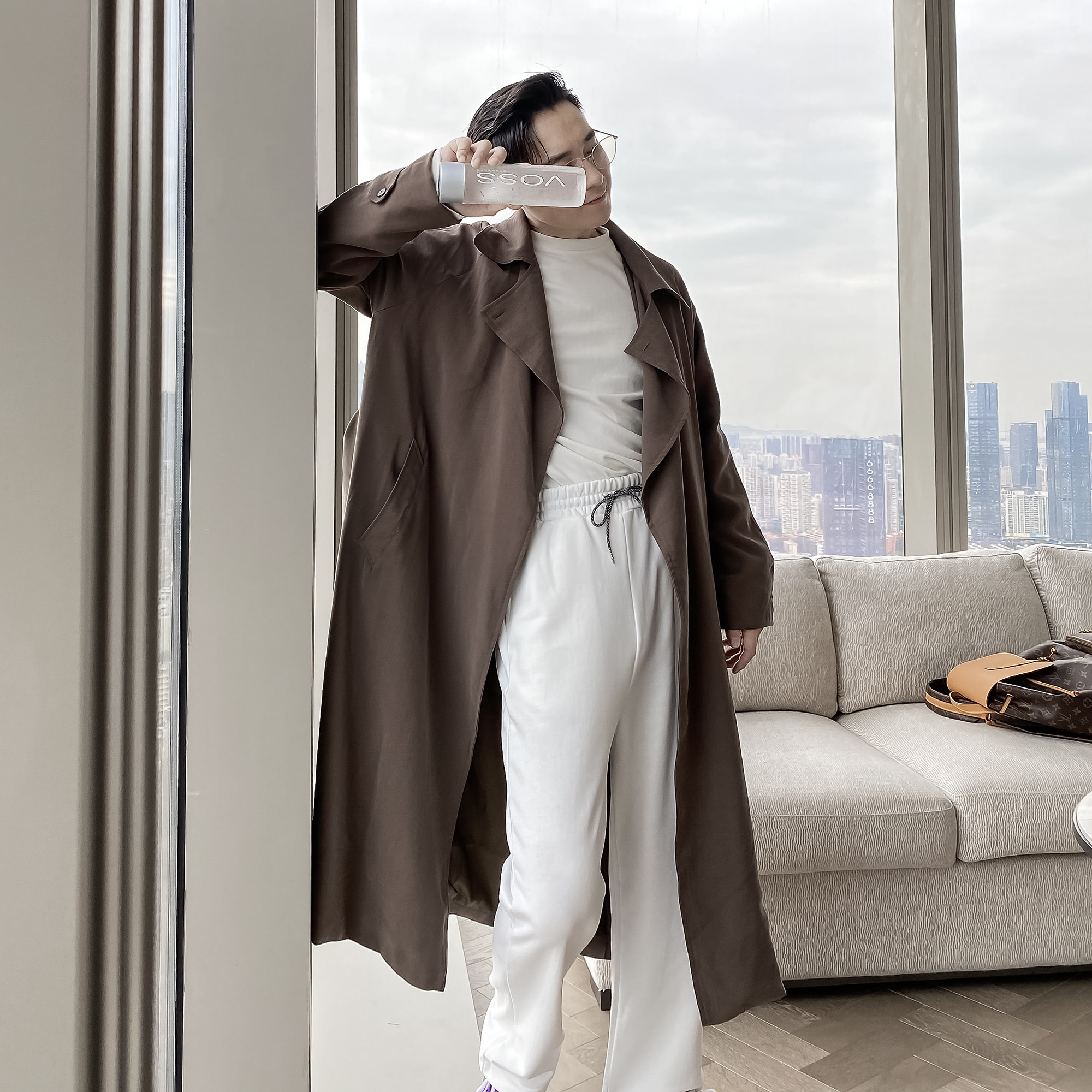 (VERA KANE) South Korea ins Spring and Autumn Leisure over the knee long Joker loose British temperament windbreaker tide man