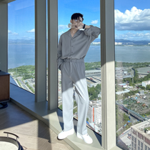 (VERA KANE) Korean ins loose abstinence Cuban collar shirt straight wide leg pants two-piece trendo