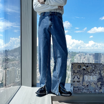 (VERA KANE) Korean ins classic casual hong kong style straight leg wide leg split loose denim trousers hipster men