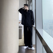 (VERA men) Korean loose lazy leisure sports corduroy shirt wide leg pants two-piece trendo