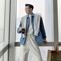 (VERA KANE) Korean ins casual stripes fake two loose niche long sleeve shirt coat trend man