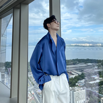 (VERA KANE) Korean ins loose casual niche design V-neck long sleeve solid color shirt trendy man