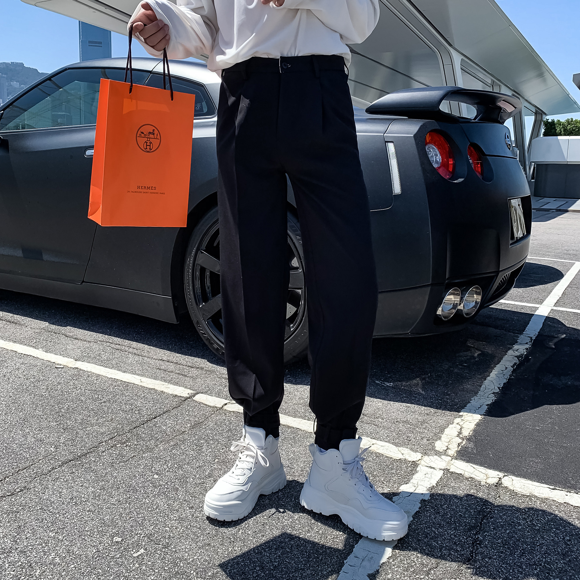 (VERA MENS)Pants men's drawstring feet Korea autumn loose trend wild super fire cec straight wide pants