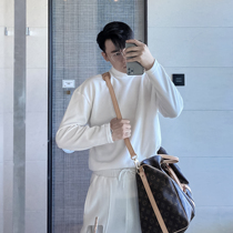  (VERA MENS)Long-sleeved T-shirt mens white cotton knitting tide loose half high-neck solid color inner half sleeve bottoming