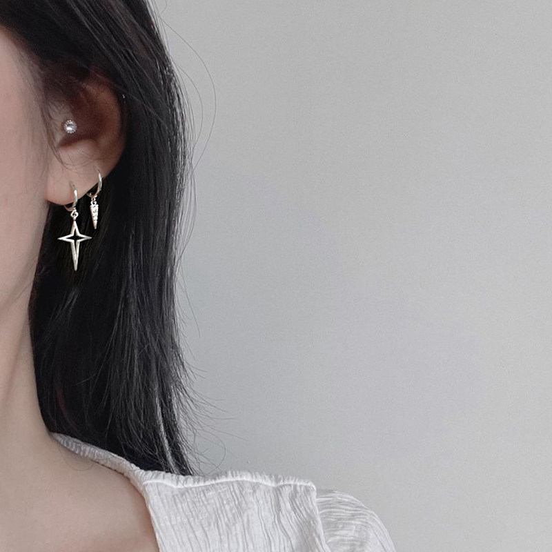 Personality Cross Ear buckle Xinzi Tongan overall 925 pure silver anti-allergy earrings Jane about short of earring female