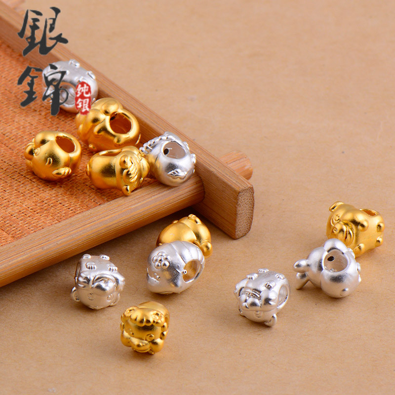 999 pure silver hand bead string of bead zodiac monkey dragon diaphragm diy accessories red rope handle necklace accessories