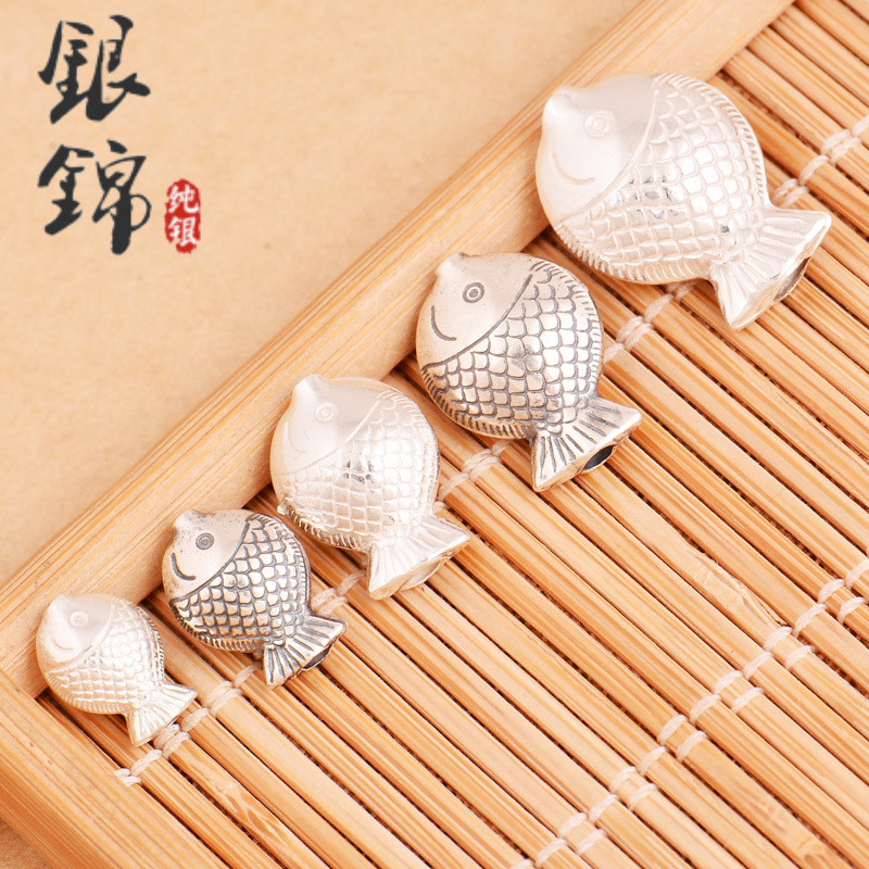 S925 sterling silver fish diy accessories silver beads scattered beads fish-shaped spacer beads hand-beaded anklet bracelet jewelry material