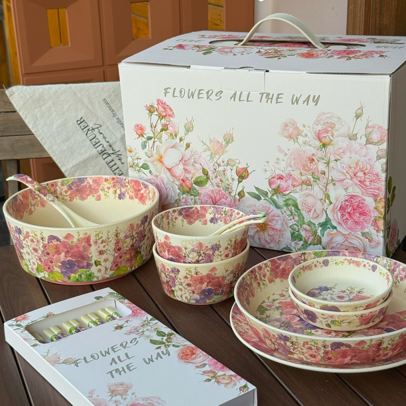 Floral Ceramic Tableware Set, Elegant and Beautiful, High-Quality Housewarming Gift, Plates and Bowls, Same Style as in Shopping Malls