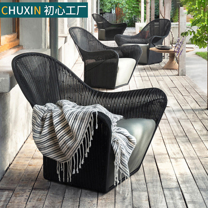 Outdoor single sofa courtyard villa balcony rattan chair furniture combination open-air light room waterproof sunscreen rattan leisure