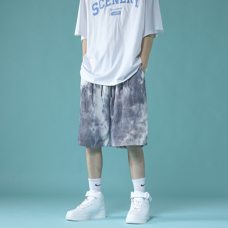 Drawstring Tie-Dye Shorts for Men, Summer Trendy Design, Niche Couple Style, 5-Point Pants, High Street ins Trendy Brand Beach Shorts