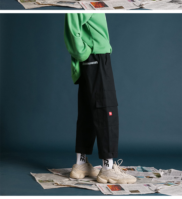 2018 overalls nam thương hiệu mùa thu túi lớn chân rộng in siêu lửa hip-hop gió thẳng quần thường quần jogger kaki