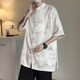 ເສື້ອເຊີດສີຂາວຜູ້ຊາຍແບບຈີນແບບເຄິ່ງແຂນເຄິ່ງແບບຈີນ Tang suit high-end drape ແຂນສັ້ນມັງກອນສີເຂັ້ມ ເສື້ອຍືດສອງດ້ານ