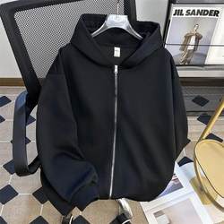Gray Double-Zip Cardigan Sweatshirt for Men, Spring and Autumn, High-End Cleanfit Jacket, Heavyweight Trendy Brand Hoodie