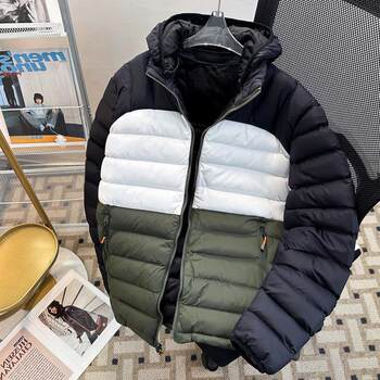 2025 winter spliced contrasting down cotton coat men's thickened retro windproof hooded bread jacket cotton jacket 2025 winter spliced contrasting down cotton coat men's thickened retro windproof hooded bread jacket cotton jacket