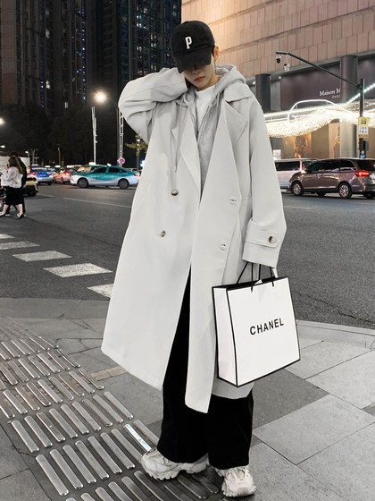 英伦假两件毛呢垫肩大衣男女秋冬季韩系风衣高级感中长款呢子外套