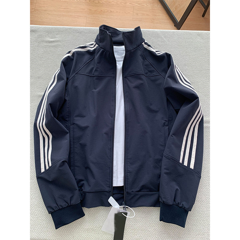 Navy Blue Patchwork Three-Stripe Jacket for Men and Women, Spring Cleanfit Short Style Stand Collar Sports Windbreaker